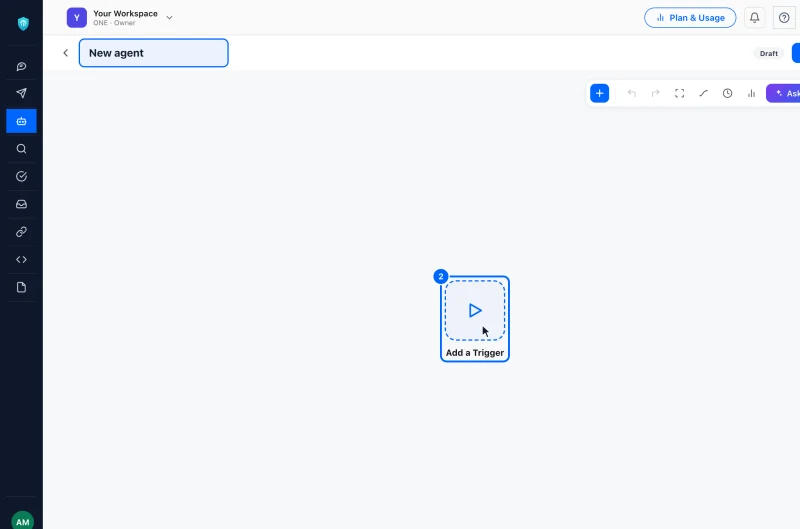 Step 2: Name it and add the trigger. Click the name at the top left and type what the flow does, such as Label hot replies.