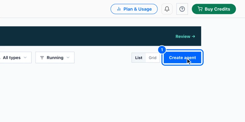 Step 1: Open Create agent and choose Build custom. Open Cipher Agents in the left menu and click Create agent.