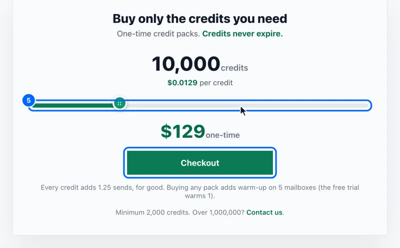 Step 5: Buy a one-time pack instead. Click Pay-As-You-Go, drag the slider to the pack size, and click Checkout.