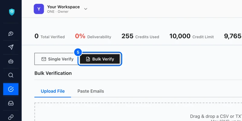 Step 5: Check a list, or pull it into a campaign. Under Email Validation, click Bulk Verify and then ESP Import to check a list from the tool, with the results written back as tags if you like.