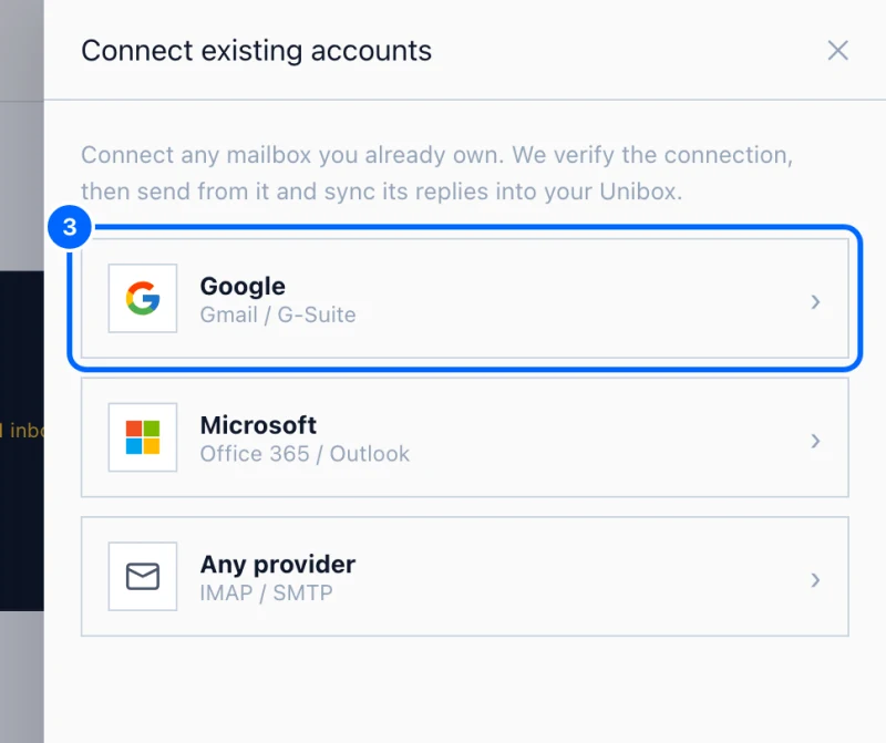 Step 3: Choose Google. Click Google.