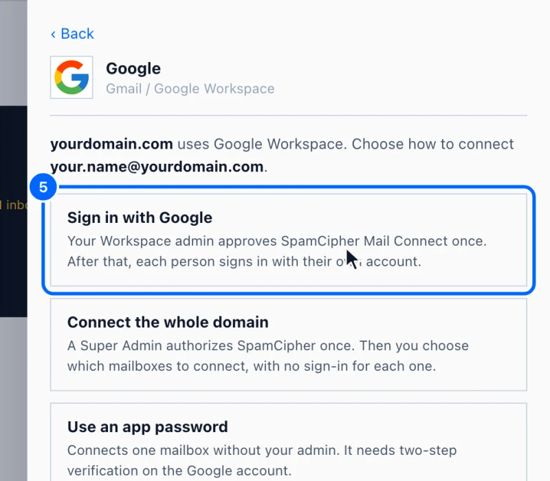 Step 5: Choose Sign in with Google. Click Sign in with Google.