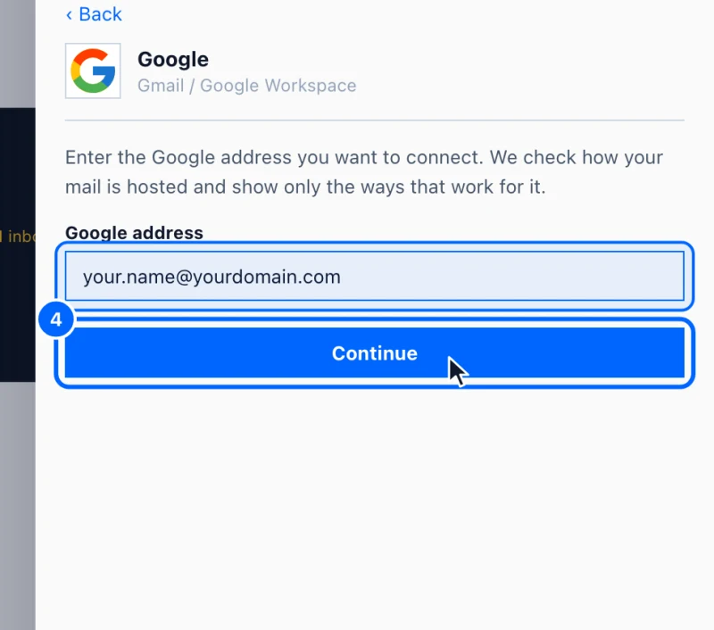 Step 4: Enter your work address. Type your work address under Google address.