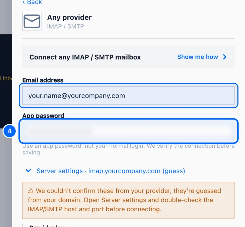 Step 4: Enter your address and password. Type the email address under Email address.
