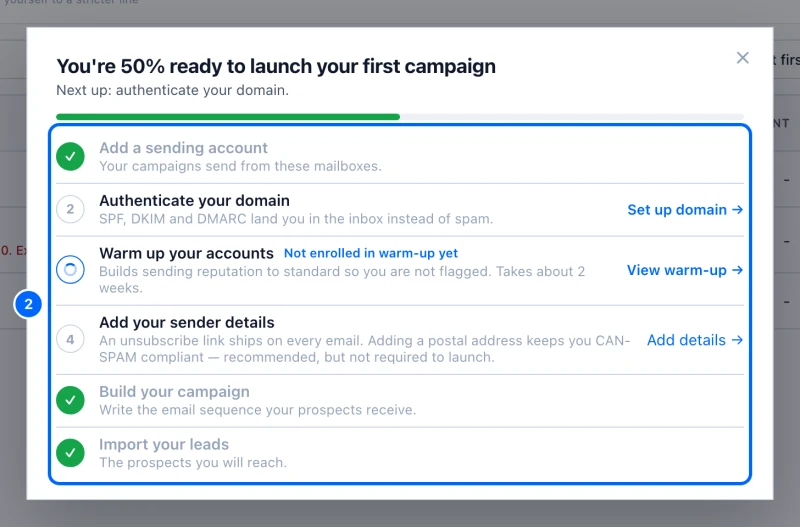 Step 2: See how ready you are to launch. Until setup is finished, a box in the top right says how ready you are.