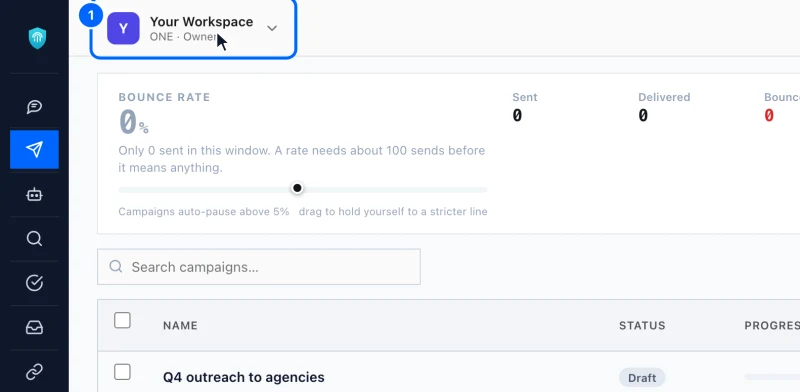 Step 1: Open the workspace menu. Click your workspace's name at the top left of the page, next to the left menu.