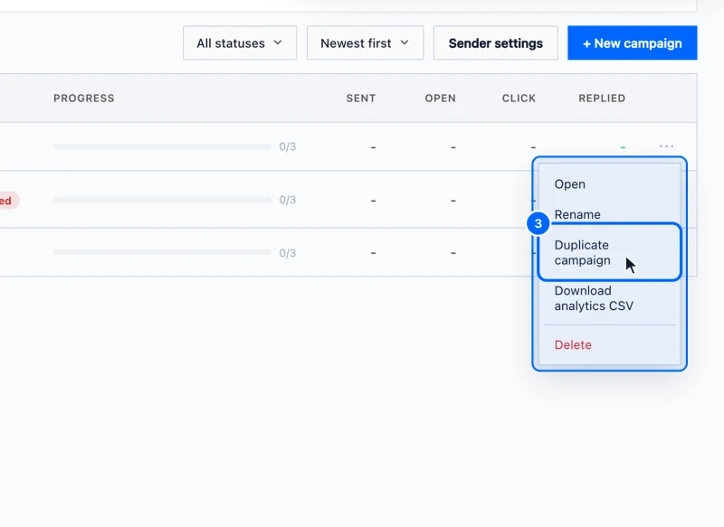 Step 3: Duplicate it. Click Duplicate campaign.