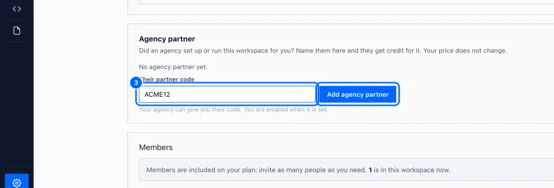 Step 3: Type their code and add them. In Their partner code, type the code your agency gave you.