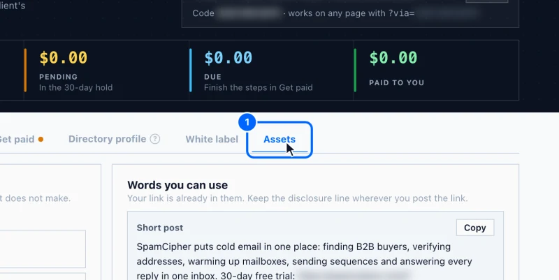 Step 1: Open Assets. In your partner area, click Assets.
