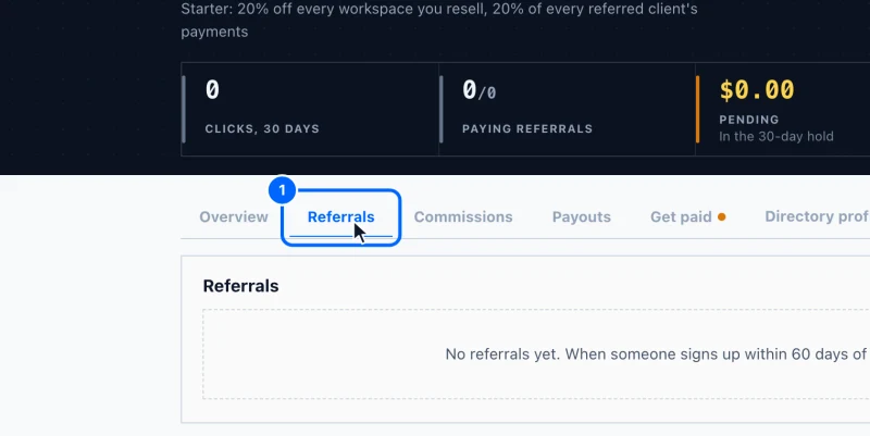 Step 1: Open the Referrals tab. In your partner area, click Referrals.