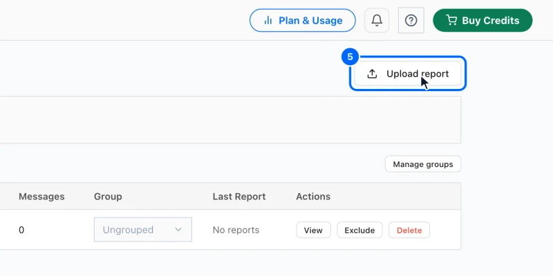 Step 5: Read a report you were sent. A report that reached your own inbox can be read here too. Click Upload report and choose the file; it is added to the domain's figures.