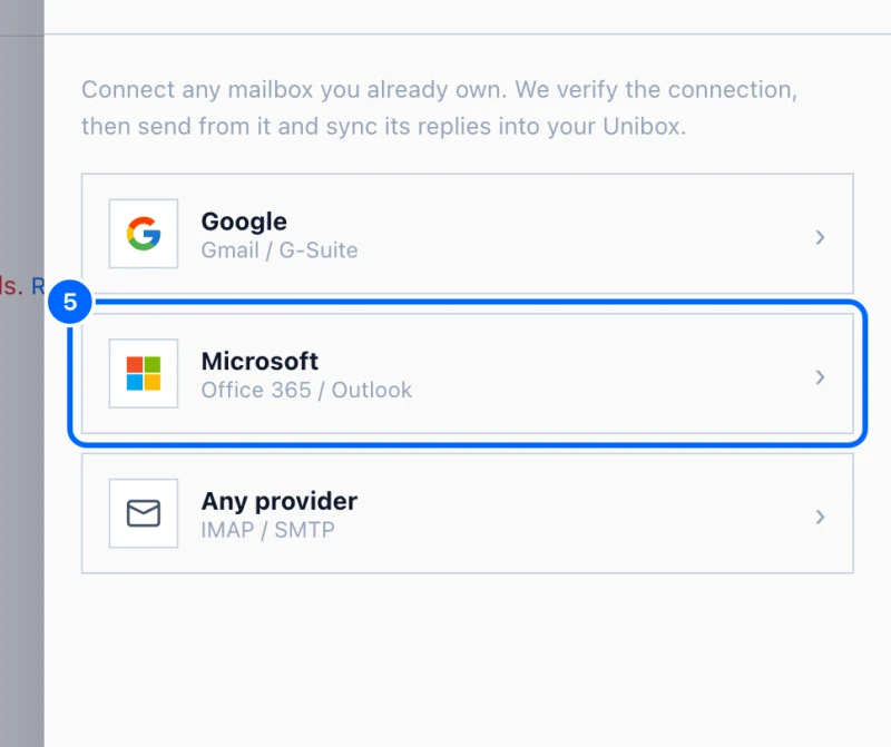Step 5: Choose the same kind of account. Click the provider you used before, Google, Microsoft or Any provider.
