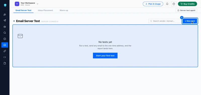 Step 2: Start a test. Click + New test, or Start your first test if you have none yet.