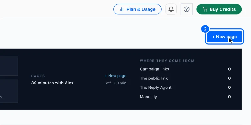 Step 2: Start a new page. Click + New page at the top right.
