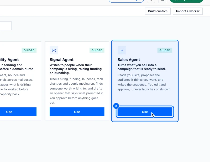 Step 3: Choose the Sales Agent. Under Set up with a few questions, find Sales Agent and click Use.