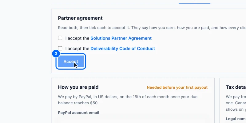 Step 3: Click Accept. Click Accept. The card says Signed and the date.