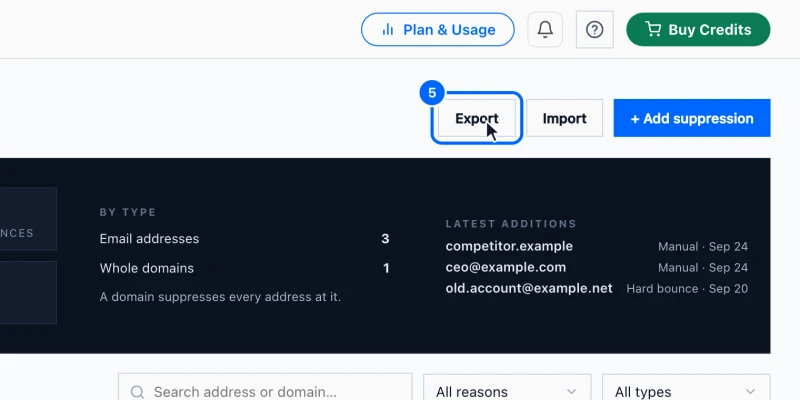 Step 5: Export, or remove one. Click Export for a CSV of the whole list, to keep or to load into another tool.