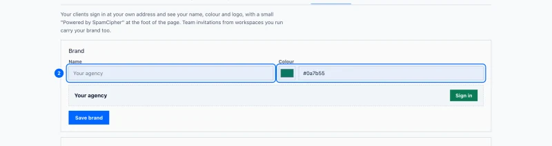 Step 2: Type your name and pick your colour. In Name, type your agency's name as clients should see it, up to 80 characters.